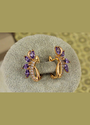 Сережки Петриківка із фіолетовими каменями 2,1 см золотисті Xuping Jewelry (316433196)