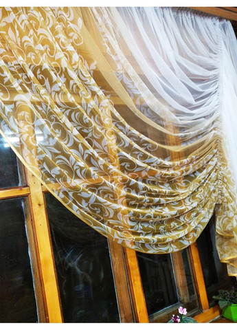 Кухонная занавеска Камелия горчичный правая No Brand (372134053)