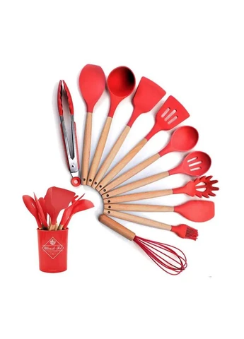 Силіконовий кухонний набір приладдя Kitchen Set 12 предметів (дерево+силікон) Kamille (393957743)