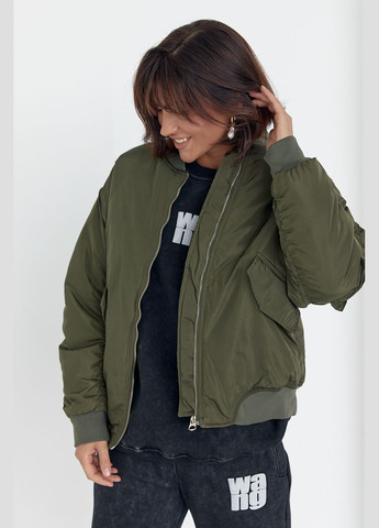 Оливкова (хакі) демісезонна демісезонна куртка жіноча на блискавці 23192 Lurex