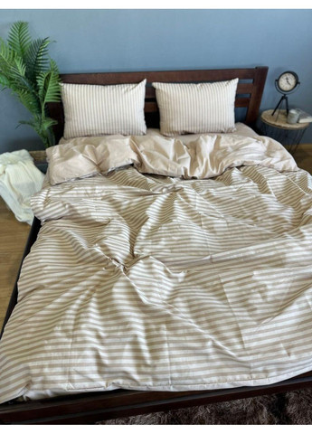 Постільна білизна бавовняна Смужка компанія Євро Простирадло на гумці 180x200х20 Бязь Бежева 70 х 70 No Brand (361146447)