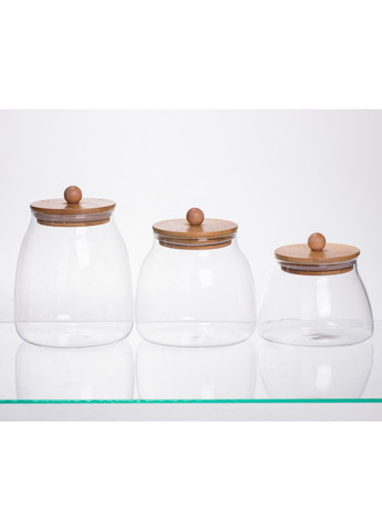 Набор банок для сыпучих продуктов 3 штуки 0.5/0.8/1 л с бамбуковыми крышками 64486-57 Yiwu (369446598)