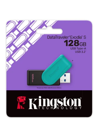 USB Флеш Накопитель DataTraveler Exodia S 128GB USB3.2 Gen 1 Черный/Бирюзовый, Retail Kingston (396876199)