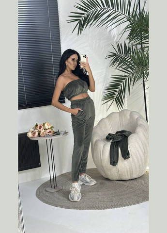 Костюм трійка велюровий топ,штани та кофта No Brand (341090118)