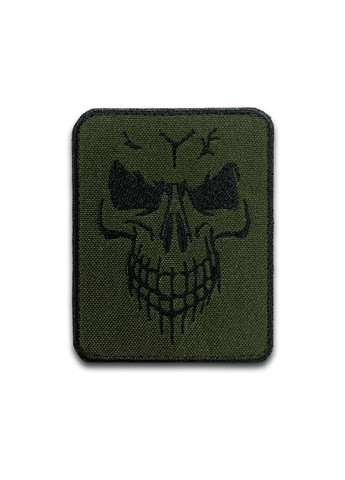 Шеврон Череп (Форма прямокутна. Фон олива. На липучці) Розмір 8x6.2см No Brand (369924748)