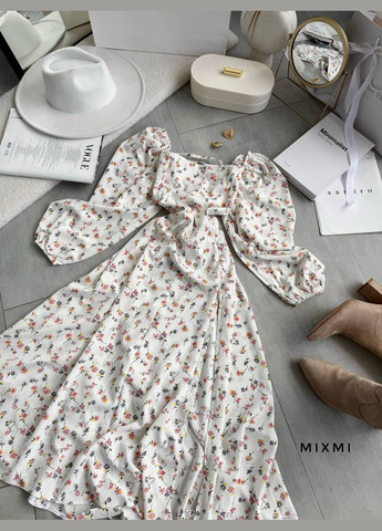 Белое праздничный платья No Brand с цветочным принтом