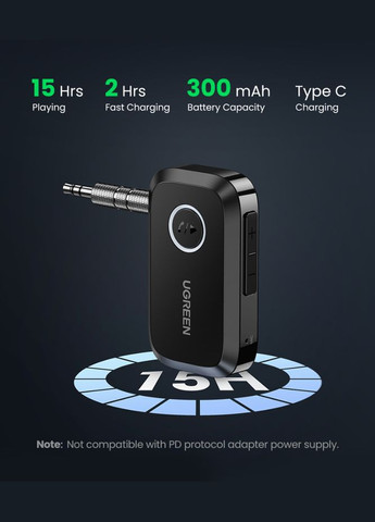 Bluetooth 5.3 приемник CM596 с 3.5 mm AUX выходом и микрофоном для магнитолы, колонок (90748) Ugreen (300523719)