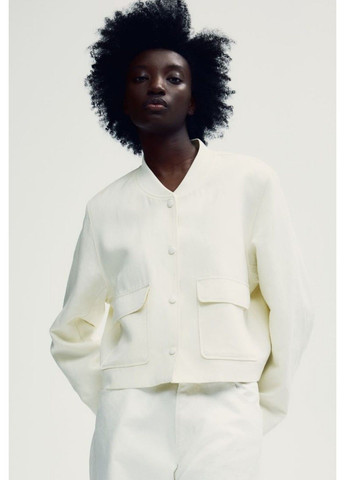 Молочная летняя женская льняная куртка бомбер н&м (57016) xs молочная H&M