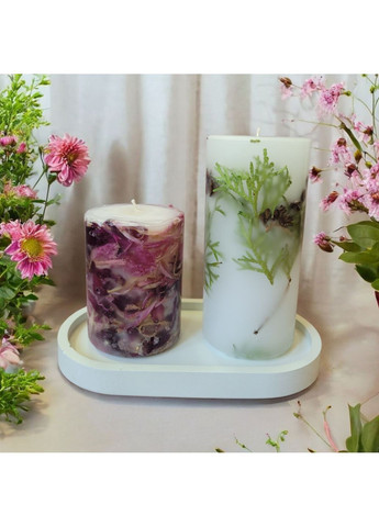 Свічки ручної роботи набір декоративних свічок у наборі з 2 шт на підставці з хвоєю та пелюстками півонії Handmade Studio - AV (368668731)