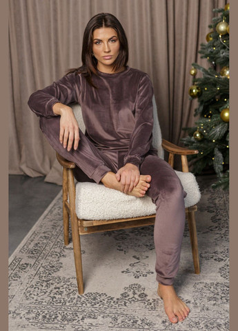Темно-фиолетовый демисезонный плюшевый комплект для дома с брюками Barwa 0285/289 eggplant