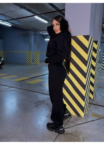 Костюм жіночий кофта з штанами турецька тринитка на флісі чорного кольору No Brand (362085403)