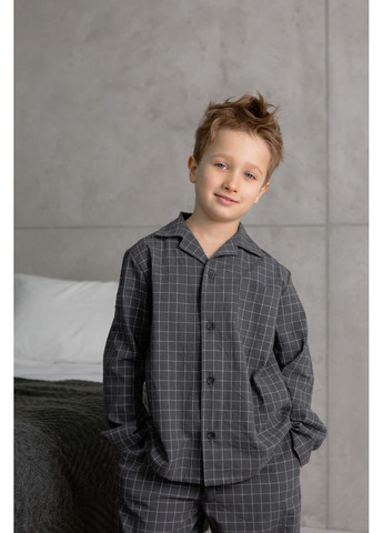 Сіра всесезон піжама дитяча в клітинку варена бавовна homely графіт сорочка + брюки Handy Wear