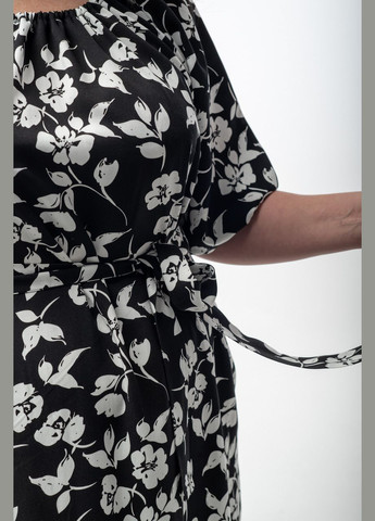 Черное кэжуал платье в цветочный принт с поясом V.O.G. с цветочным принтом