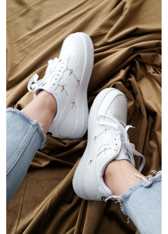 Білі Осінні кросівки чоловічі nike air force 1 metal swoosh white найк аір форс 1 преміум No Brand