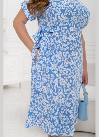 Блакитна повсякденний сукня з поясом дзвін No Brand з квітковим принтом