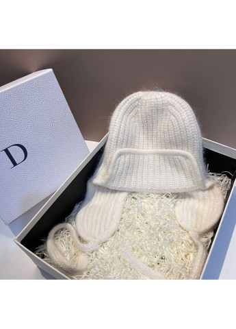 Шапка ушанка вязанная ангоровая молочная No Brand Шапка вушанка (367268821)