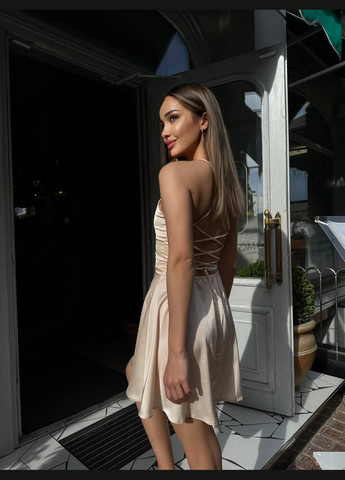 Бежевое коктейльное, деловое, повседневный, кэжуал, вечернее женское платье клеш No Brand