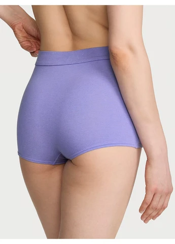 Трусики-шорти жіночі бавовняні Logo Cotton Lace Patch High-Waist Boyshort Panty фіолетові Victoria's Secret (401540431)