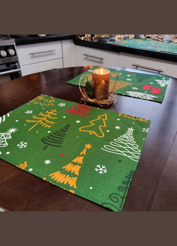 Новогодние салфетки под тарелки, набор из 2 салфеток подтарельников зеленых Новогодняя елка 30х40см Maystat (307060884)