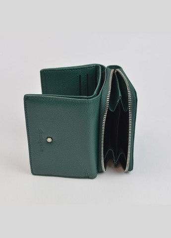 Жіночий маленький зелений шкіряний розкладний міні гаманець на кнопку з монетницею No Brand (333300171)
