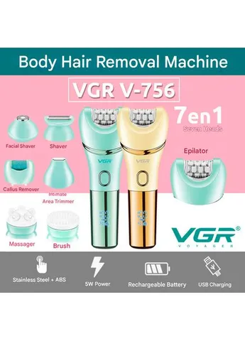 Эпилятор 7 в 1 V-756 GREEN 7 насадок, водонепроницаемый корпус IPX7 (46269-V-756 GREEN_713) VGR (392927240)