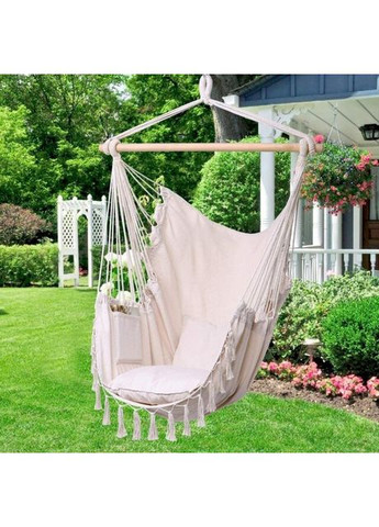 Крісло підвісне бразилійське гойдалка гамак B-093 бежевий 120 кг Bonro (371993858)