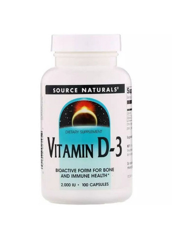 Витамины и минералы Vitamin D3 2000 IU, 100 капсул Source Naturals (293416976)