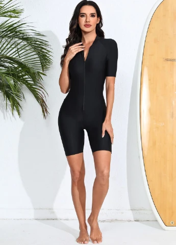 Чорний літній жіночий спортивний гідрокостюм-купальник sbart swimsuits short sleeve (9834) суцільний FS