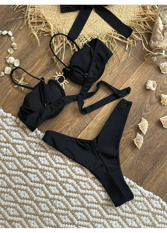 Чорний літній жіночий роздільний купальник з твердою чашкою / жіночий бікіні чорний з формованим бюстом / жіночий купальник чорний No Brand