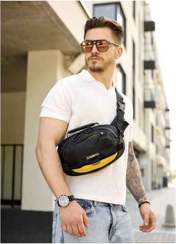 Мужская тканевая сумка через плечо Черная с желтым (10980301517) Sambag (361244754)