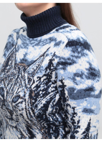 Темно-синій зимовий светр жіночий темно-синій з риссю зимовий з горлом Pulltonic Приталена
