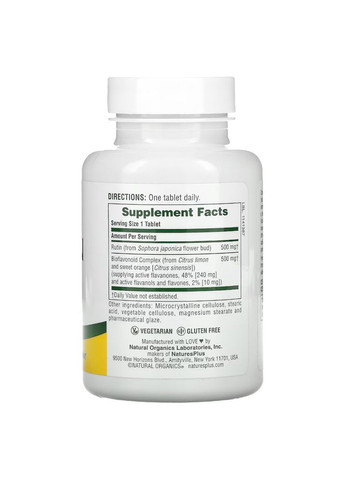 Вітаміни та мінерали BioRutin 1000 mg, 90 таблеток Natures Plus (322292145)