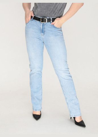 Джинсы женские голубые прямые со средней посадкой большой размер Пряма Angelina Mara - (322999570)