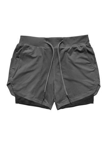 Чоловічі спортивні шорти з тайтсами та кишенею для телефону Сірий з чорним (10001) FitFiesta (335821608)