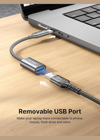 Адаптерпереходник USB C to USB 3.0 5Gbps 0.15м серый Jsaux (315696393)
