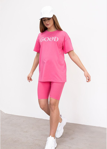 Рожевий літній костюм для вагітних та годуючих з велосипедками та футболкою Юла мама (293057184)