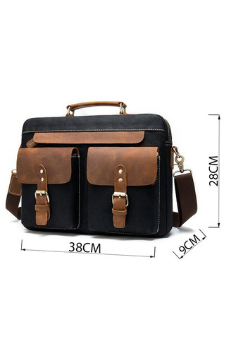 Сумка-портфель мужская текстильная с кожаными вставками 20002 Черная Vintage (329147843)