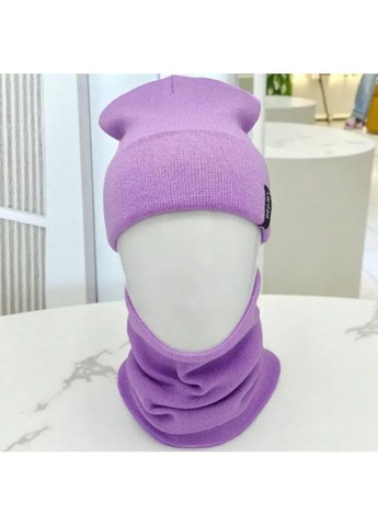 Жіночий зимовий комплект шапка з відворотом + баф-снуд фіолетовий, теплий, стильний, акрил/шерсть, One Size No Brand (363052189)