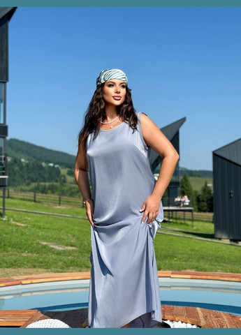 Серо-голубое кэжуал платье No Brand однотонное