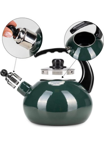Чайник эмалированный "Boiling Water" 2.5л со свистком, зеленый глянец Kamille (339778085)