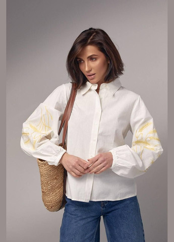 Белая женская вышиванка, рубашка с вышитыми колосьями S M L(42 44 46) No Brand (290282222)