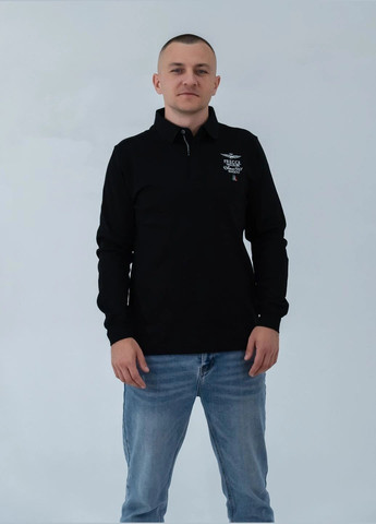 Черная футболка-поло мужское с длинным рукавом для мужчин Aeronautica Militare с логотипом