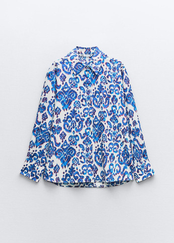 Синяя повседневный рубашка с абстрактным узором Zara