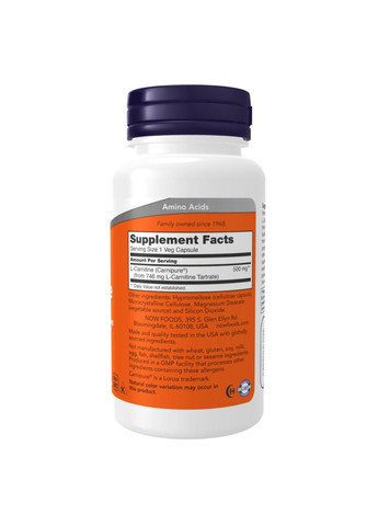 Жиросжигатель L-Carnitine 500mg - 60 vcaps Now Foods (285736261)