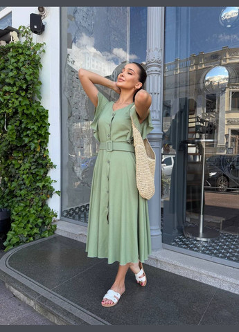 Оливковое повседневный, вечернее платье Україна однотонное