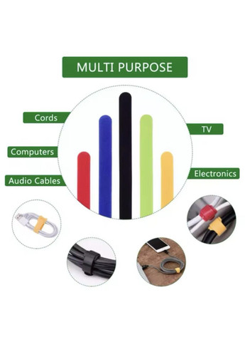 Органайзер кабеля стяжка липучка хомут фиксатор для проводов стрепы 25 штук многоразовые L Разноцветные Lencent (340276247)