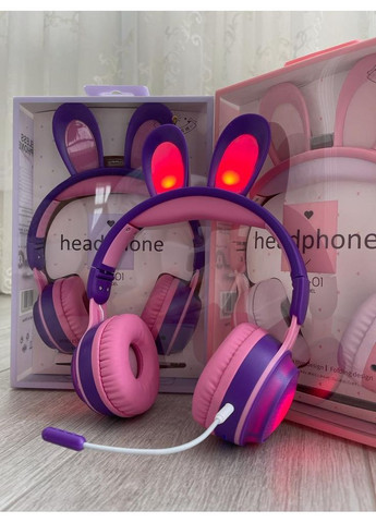 Беспроводные детские наушники с ушками кролика, игровым микрофоном и LED подсветкой ( ) KE-01 Atd (366817465)
