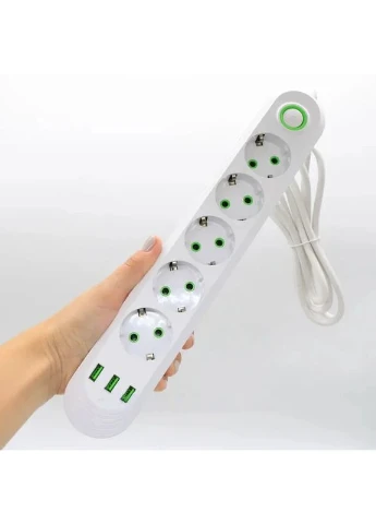 Сетевой фильтр-удлинитель 2м, 5 розеток, 3хUSB с быстрой зарядкой, Maxxter SPM5-G-6G (23457281401_324) XPRO (393252530)
