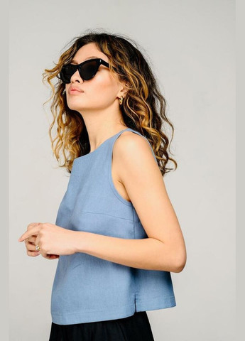 Женский льняной серо-голубой топ без рукавов MKAZ6454-1 Modna KAZKA — 336932043