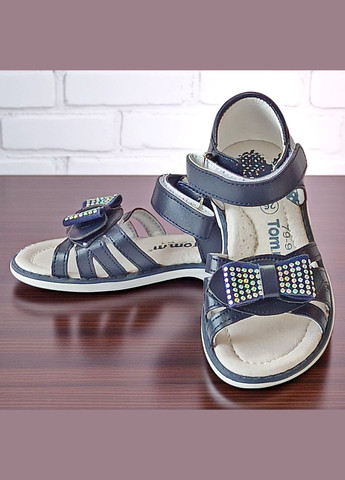 Синие ортопедические босоножки открытые сандалии на липучках для девочки том м Tom.M со стразами, с бантом